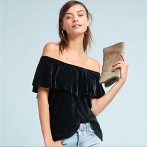 Black Anthropologie velvet off the shoulder shirt size S